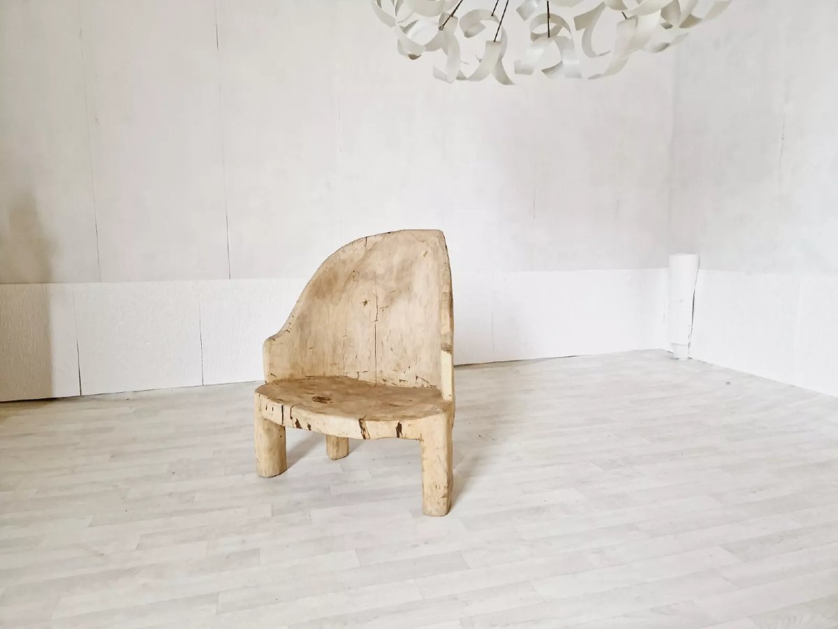 Hand-carved Solid Trunk Brutalist Chair-photo-1