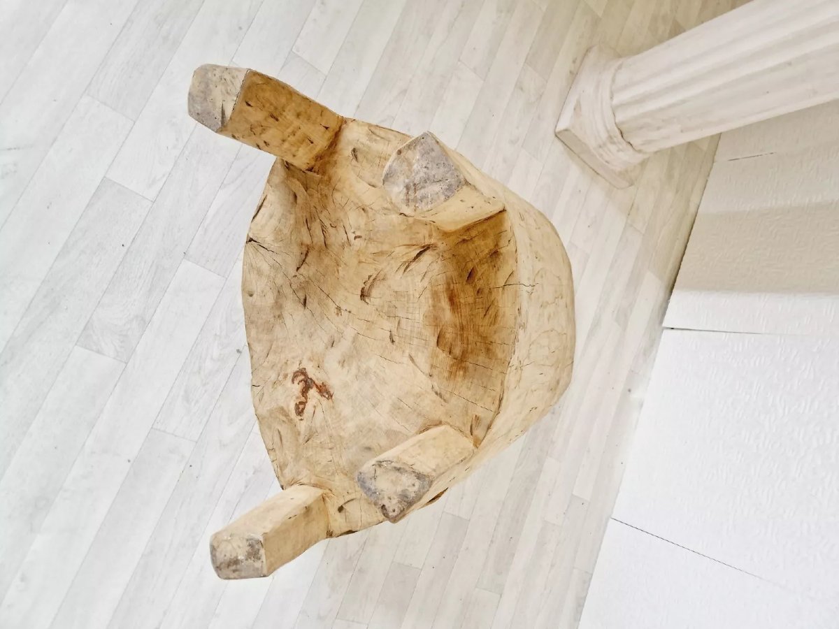 Hand-carved Solid Trunk Brutalist Chair-photo-2