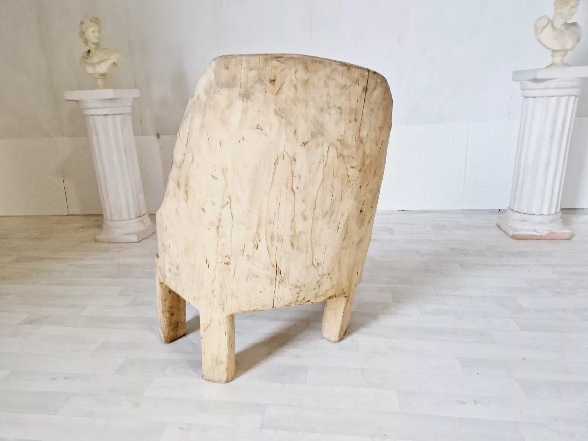 Hand-carved Solid Trunk Brutalist Chair-photo-3