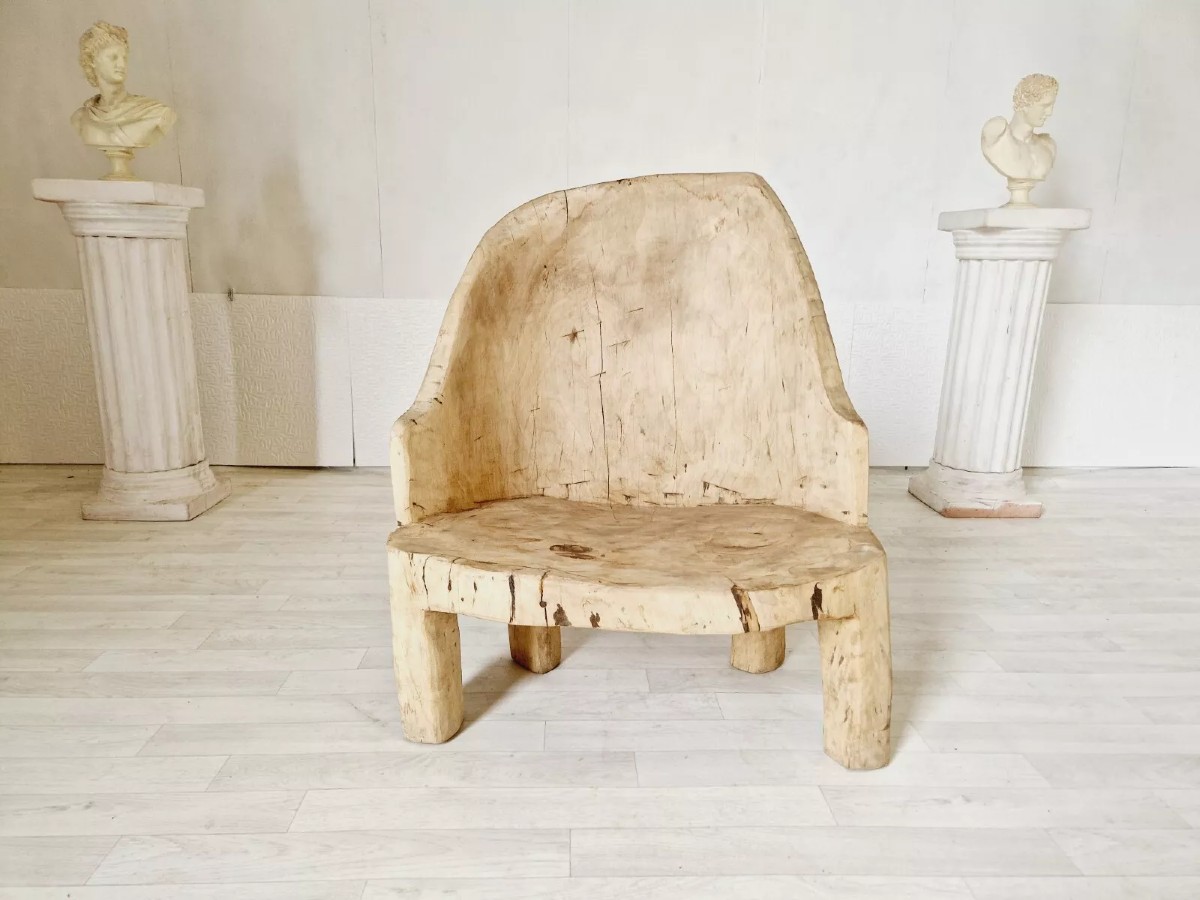 Hand-carved Solid Trunk Brutalist Chair