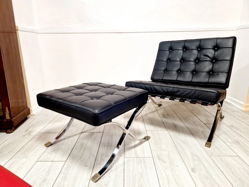 Chaise Lounge et Pouf de Style Mi-Siècle de Barcelone-photo-2