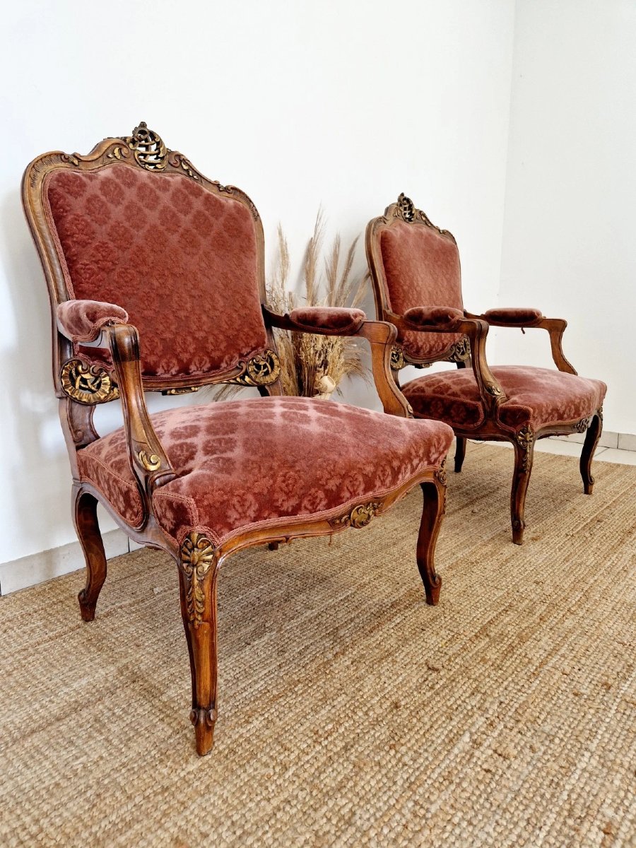 Paire antique de bergères de style Louis XV-photo-2