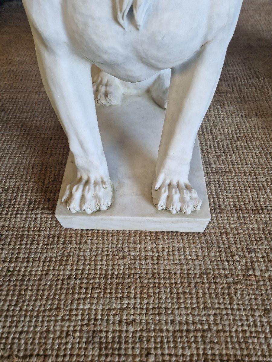 Antique Pair Of Marble Lion Statues **very Heavy**-photo-3
