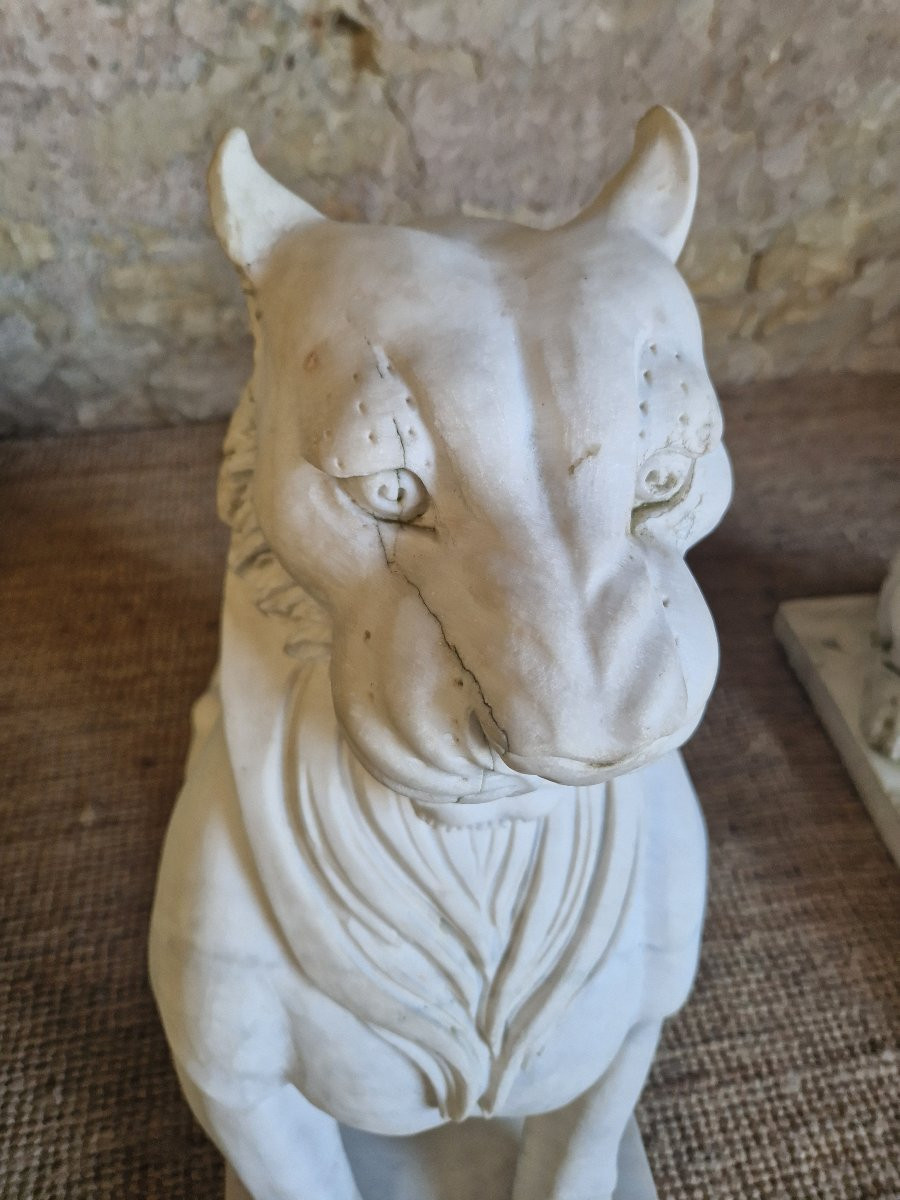 Antique Pair Of Marble Lion Statues **very Heavy**-photo-7