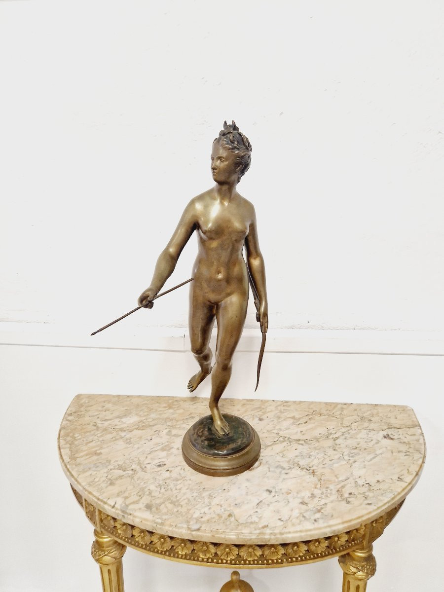 Sculpture en bronze du 19ème siècle de Diane la chasseresse-photo-2