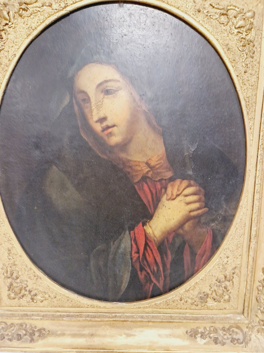 Peinture à l'huile du 19e siècle Vierge des Douleurs-photo-2