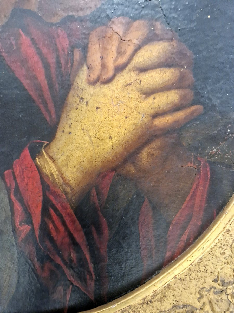 Peinture à l'huile du 19e siècle Vierge des Douleurs-photo-3