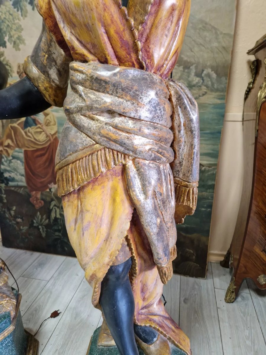 Paire de lampadaires maures en bois polychrome italien-photo-4