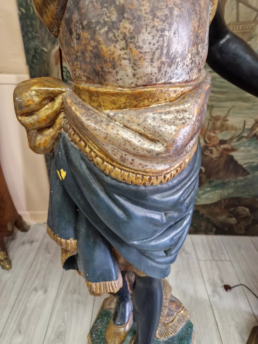 Paire de lampadaires maures en bois polychrome italien-photo-3