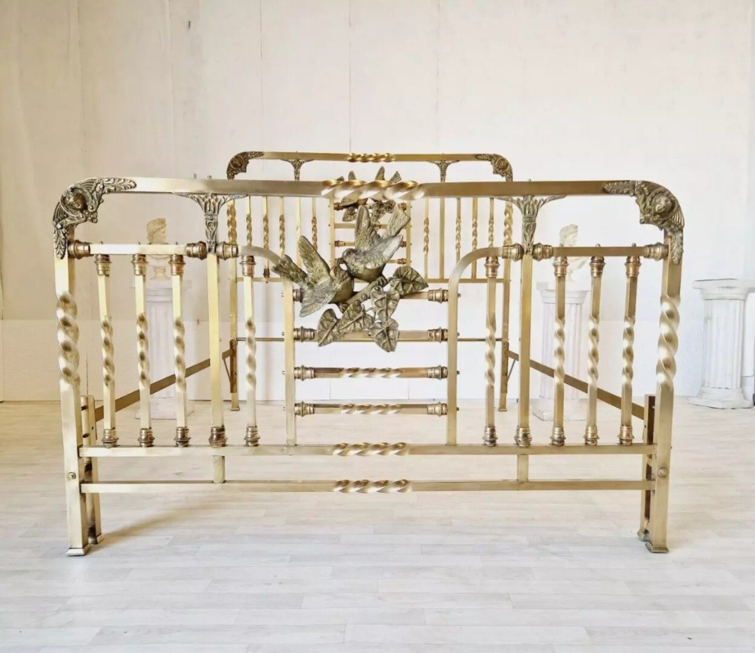 Antique Art Nouveau Eros Brass Bed