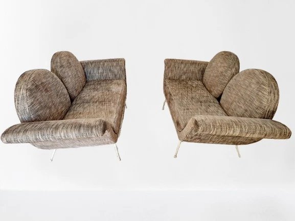 Pair Of Mid Century Gondola Sofas In The Manner Of Salotti Ambrogi-photo-4