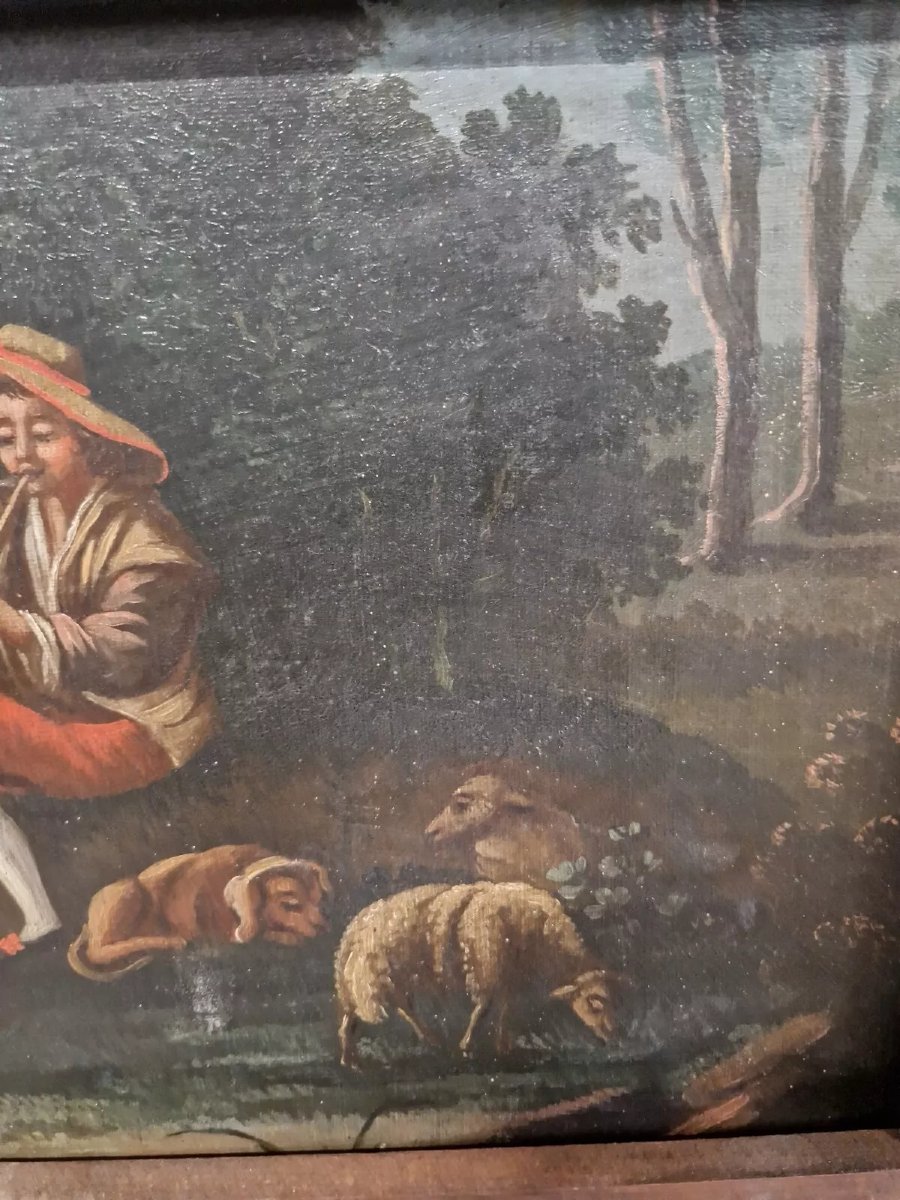Peinture à l'huile du XIXe siècle RARE DOUBLE FACE-photo-4