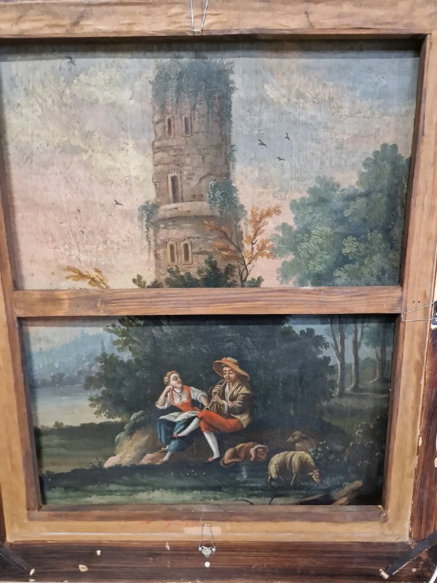 Peinture à l'huile du XIXe siècle RARE DOUBLE FACE-photo-3