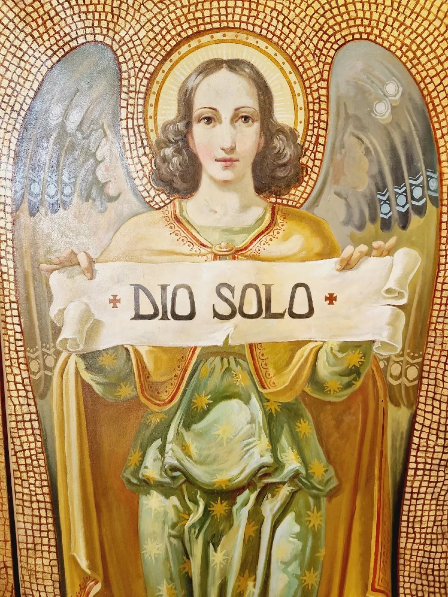 Antique Triptych Of Religious Oil Paintings On A Golden Background-photo-5