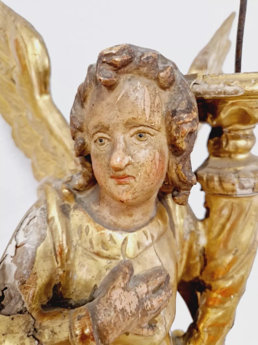 Paire de porte-torches d'ange français antique-photo-3