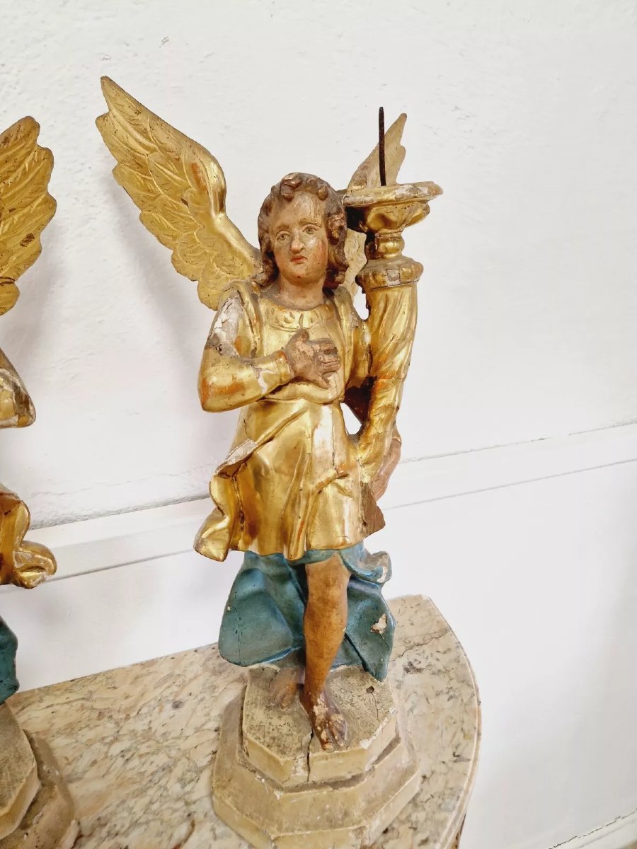Paire de porte-torches d'ange français antique-photo-4