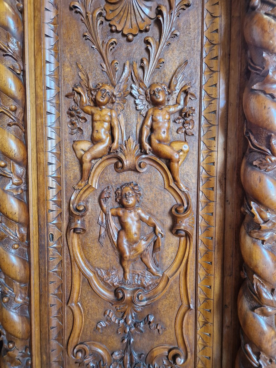 Ensemble de chambre à coucher antique de style Renaissance victorien en noyer sculpté à la main-photo-4