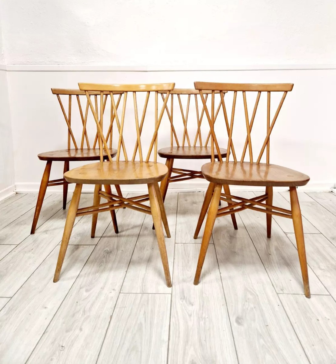 4 Ercol Candlestick Back Dining Chairs