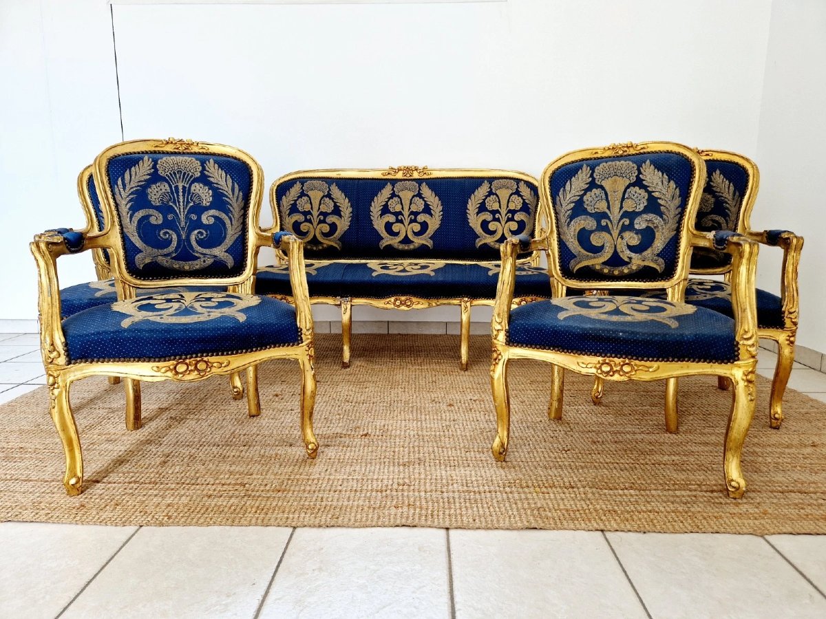 Ensemble de salon français ancien avec canapé et chaises-photo-4