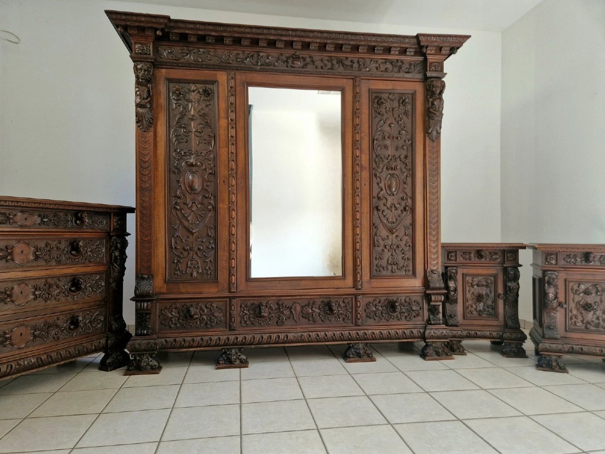 Ensemble de chambre à coucher antique de style Renaissance italienne Bambocci-photo-2