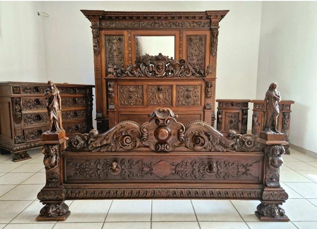 Ensemble de chambre à coucher antique de style Renaissance italienne Bambocci-photo-3