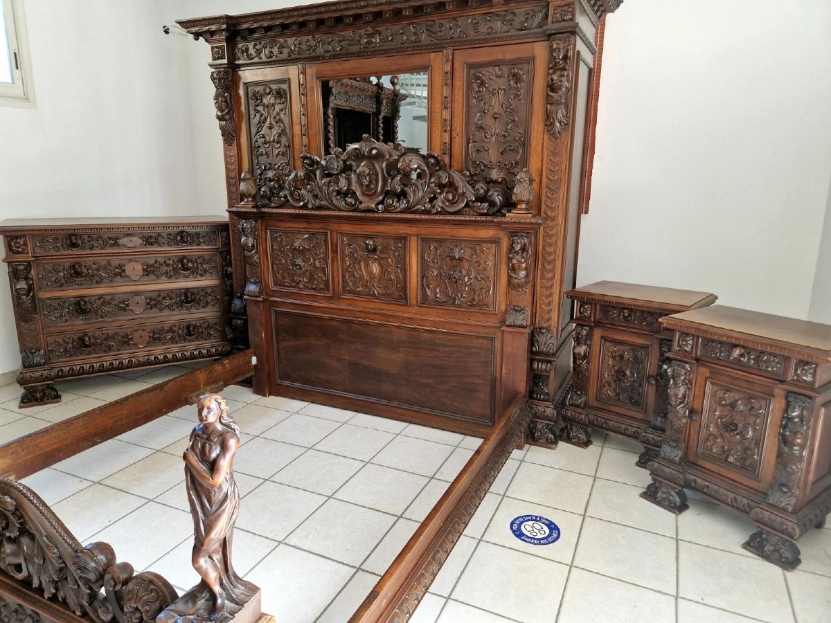 Ensemble de chambre à coucher antique de style Renaissance italienne Bambocci-photo-4