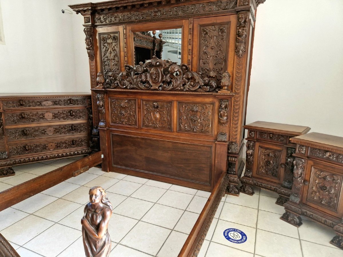 Ensemble de chambre à coucher antique de style Renaissance italienne Bambocci-photo-1
