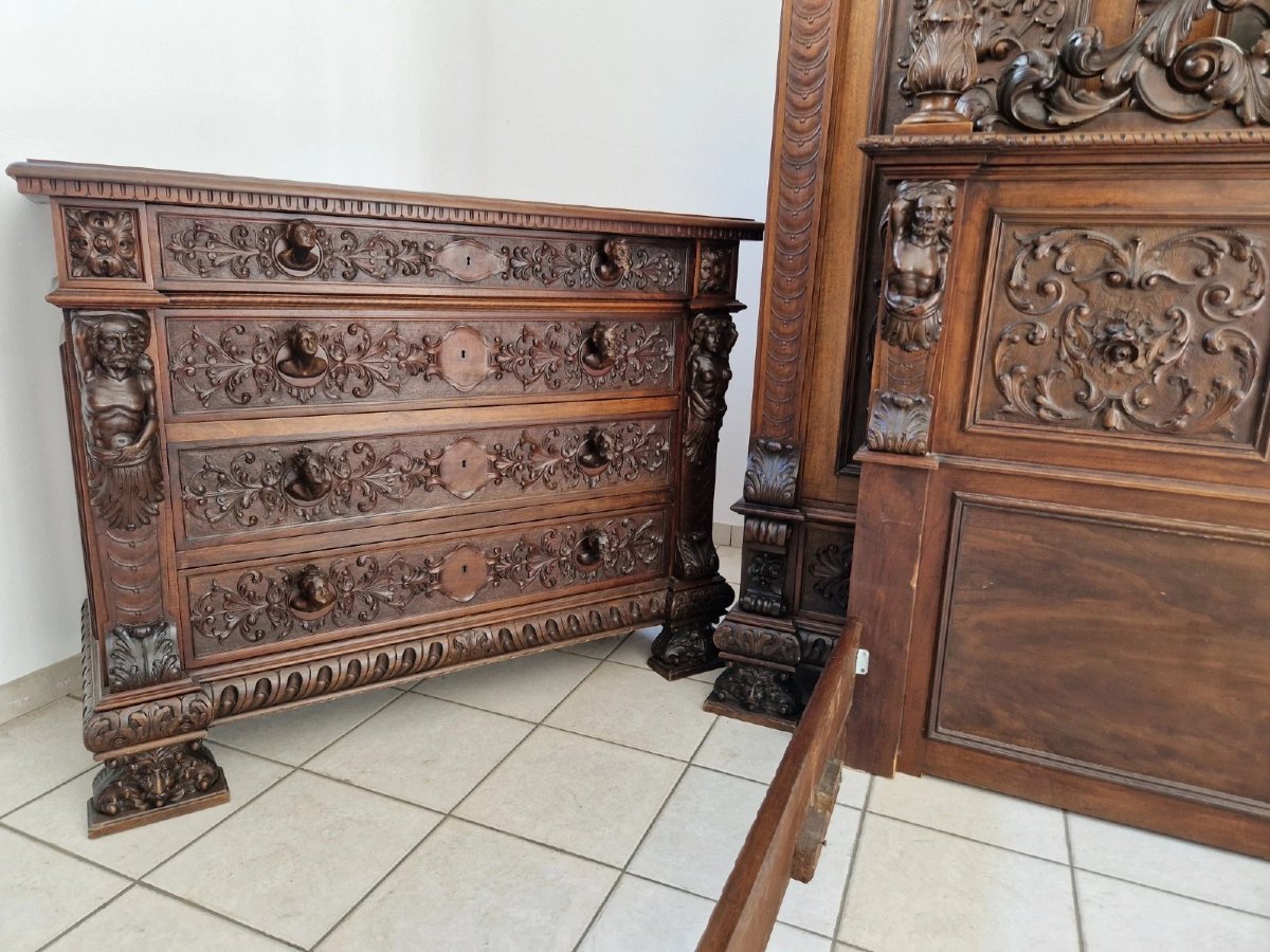 Ensemble de chambre à coucher antique de style Renaissance italienne Bambocci-photo-6