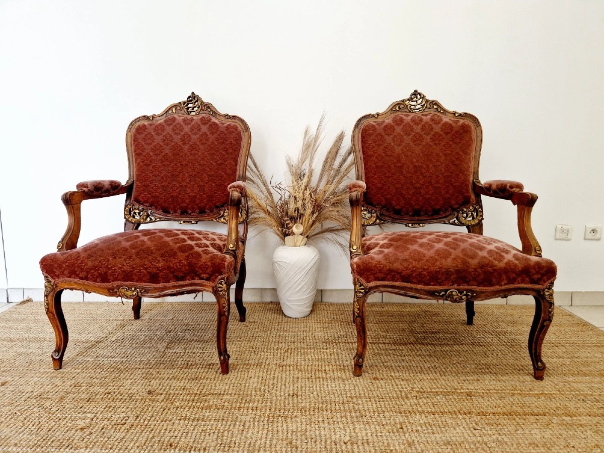 Paire de fauteuils bergère anciens de style Louis XV-photo-3