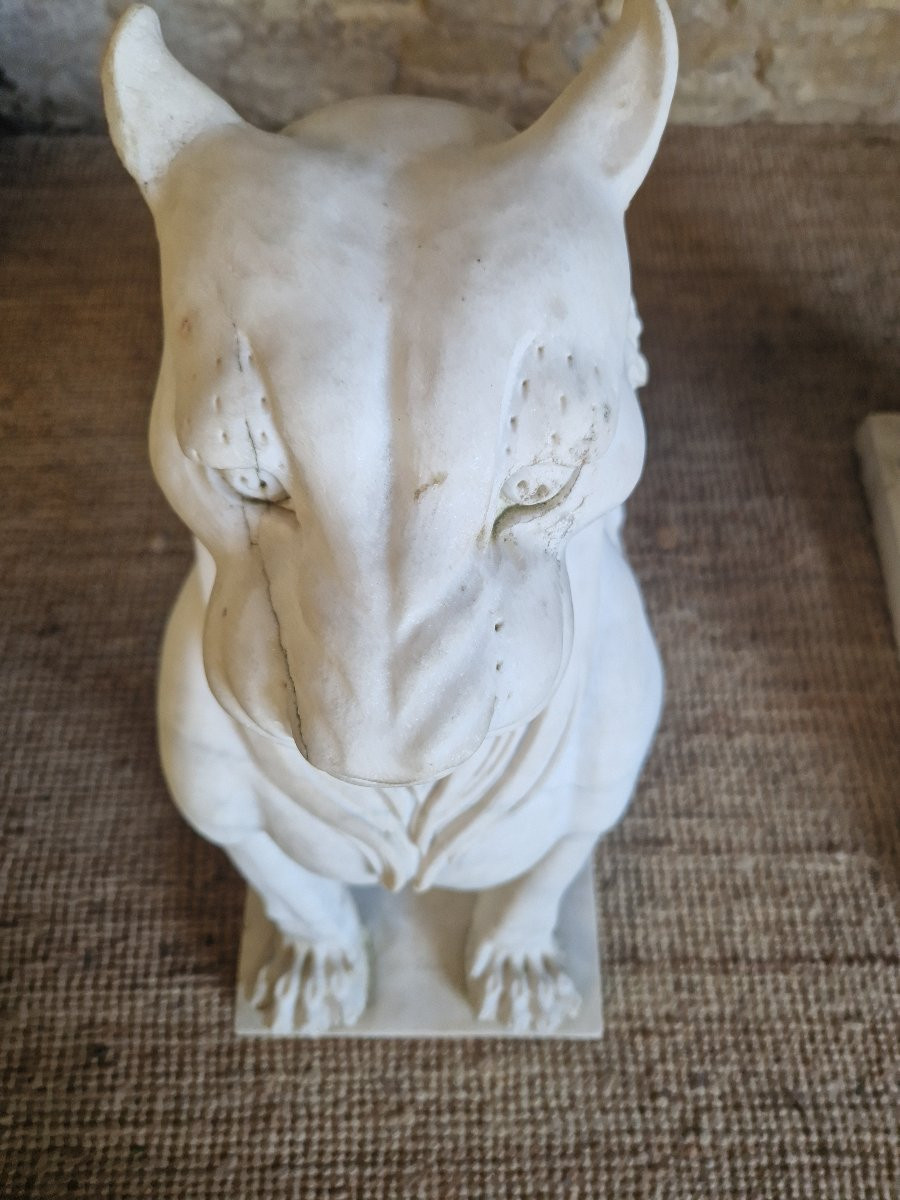 Pair Of Antique Marble Lion Statues **very Heavy**-photo-5