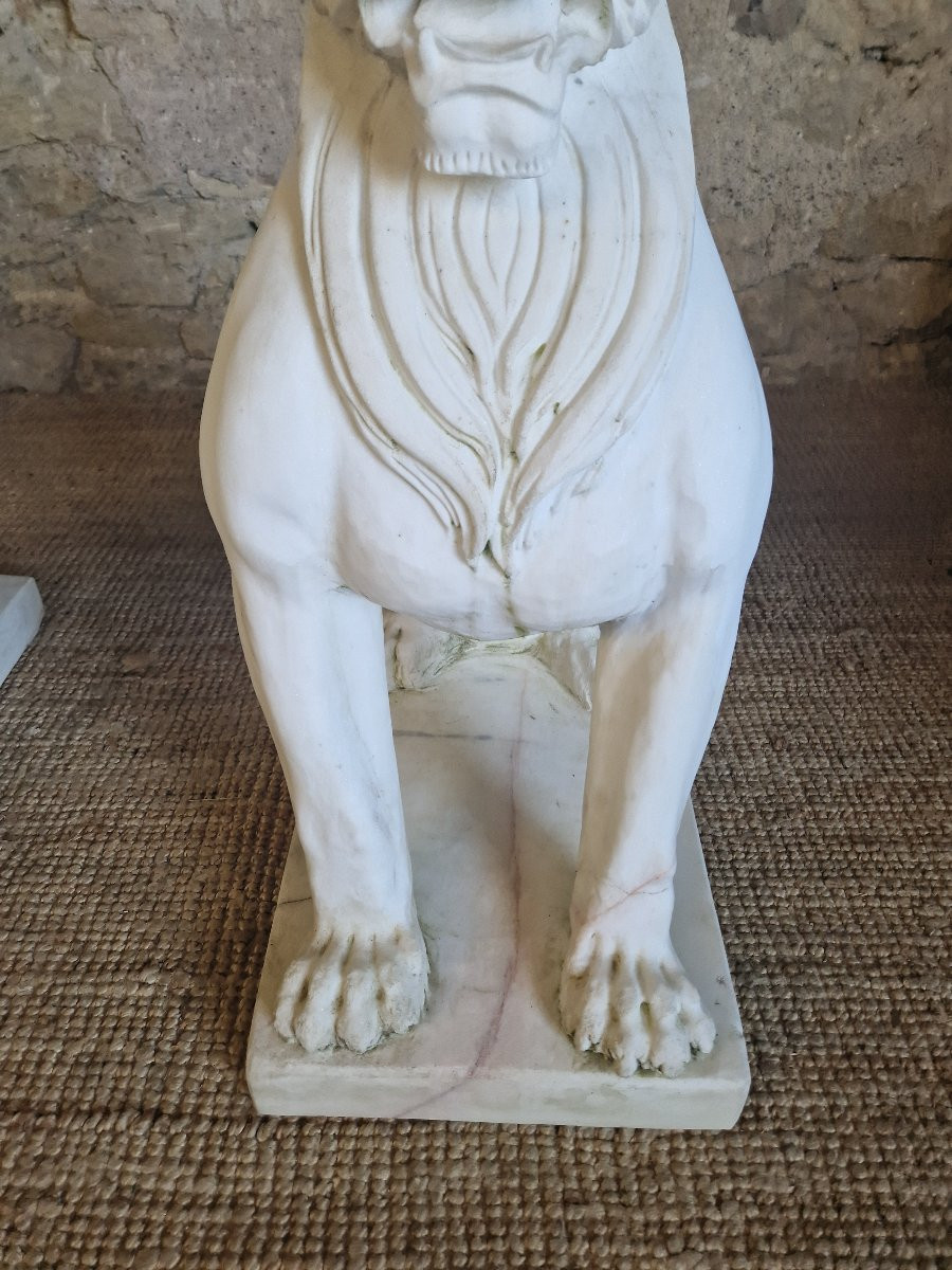 Pair Of Antique Marble Lion Statues **very Heavy**-photo-7