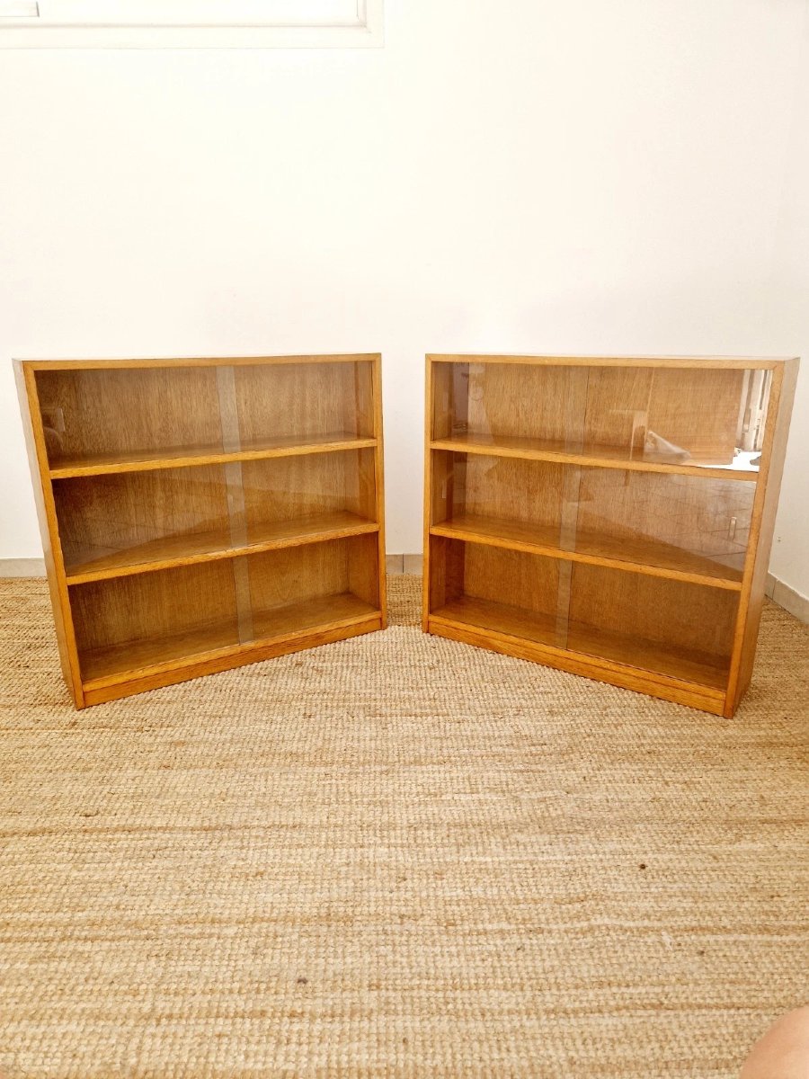 Paire de bibliothèques d'école en chêne du milieu du siècle-photo-3