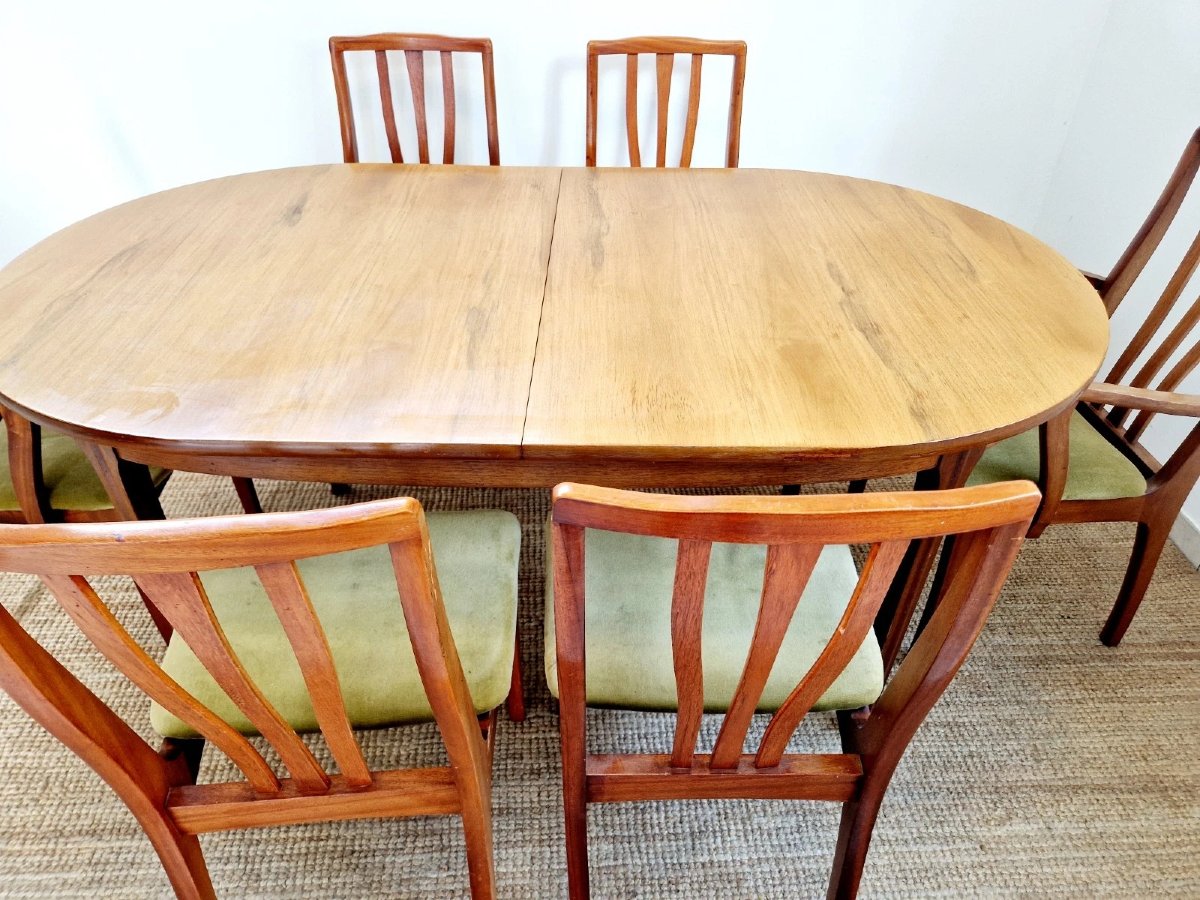 Mid-century S-shaped Dining Table And 6 Chairs-photo-6