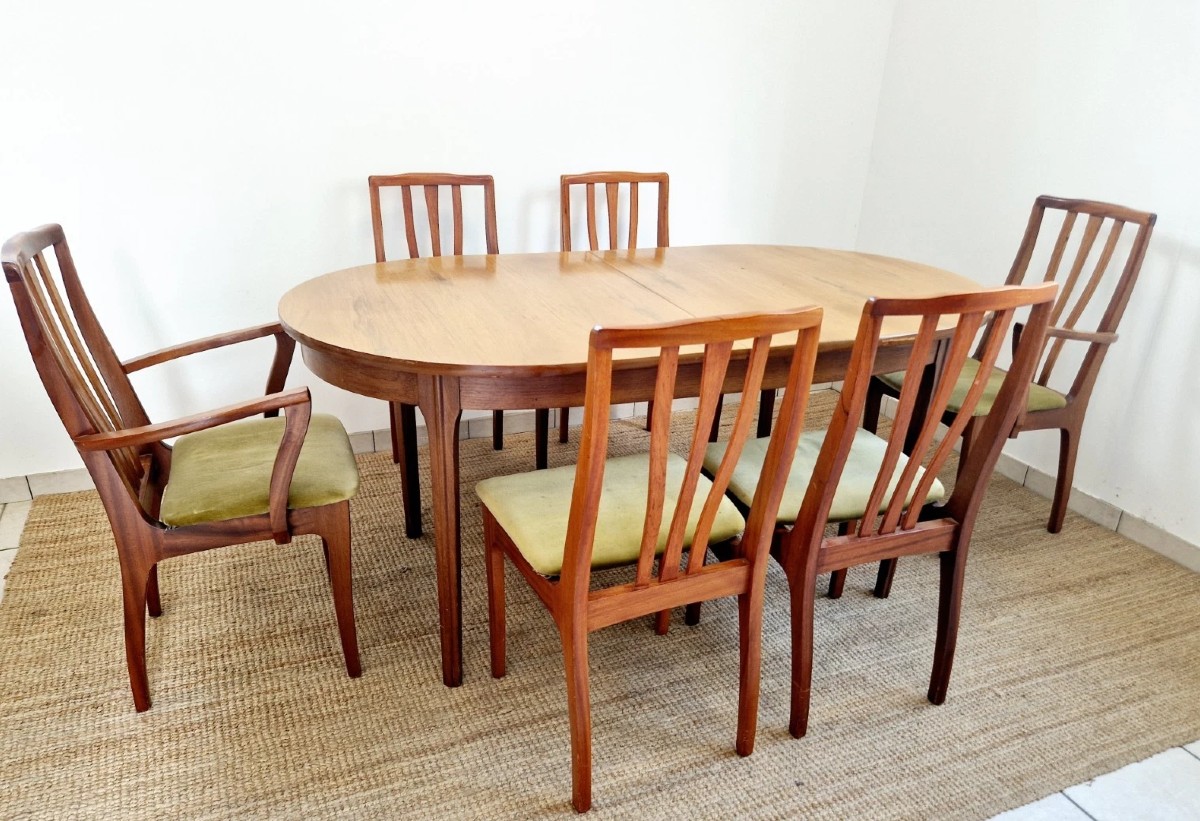 Mid-century S-shaped Dining Table And 6 Chairs