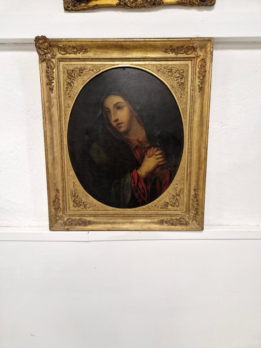 19th Century Oil Painting Virgin Of Sorrows-photo-2