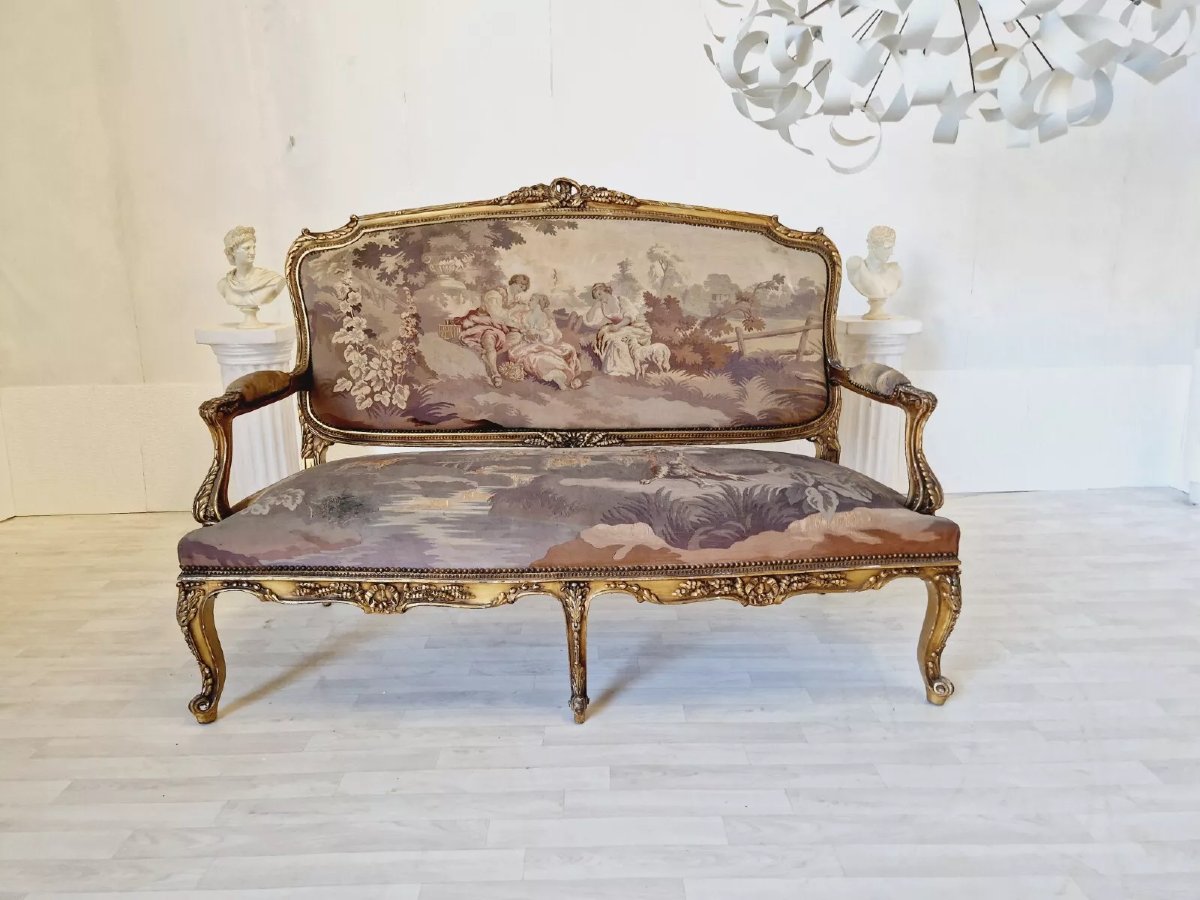 Ensemble de salon rococo ancien français Aubusson-photo-2