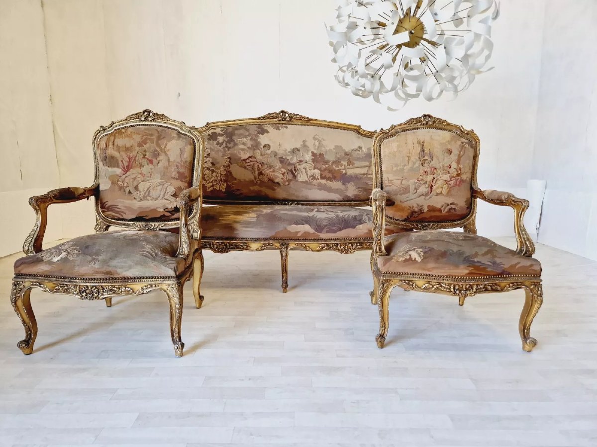 Ensemble de salon rococo ancien français Aubusson-photo-4