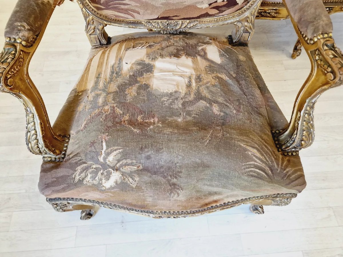 Ensemble de salon rococo ancien français Aubusson-photo-3