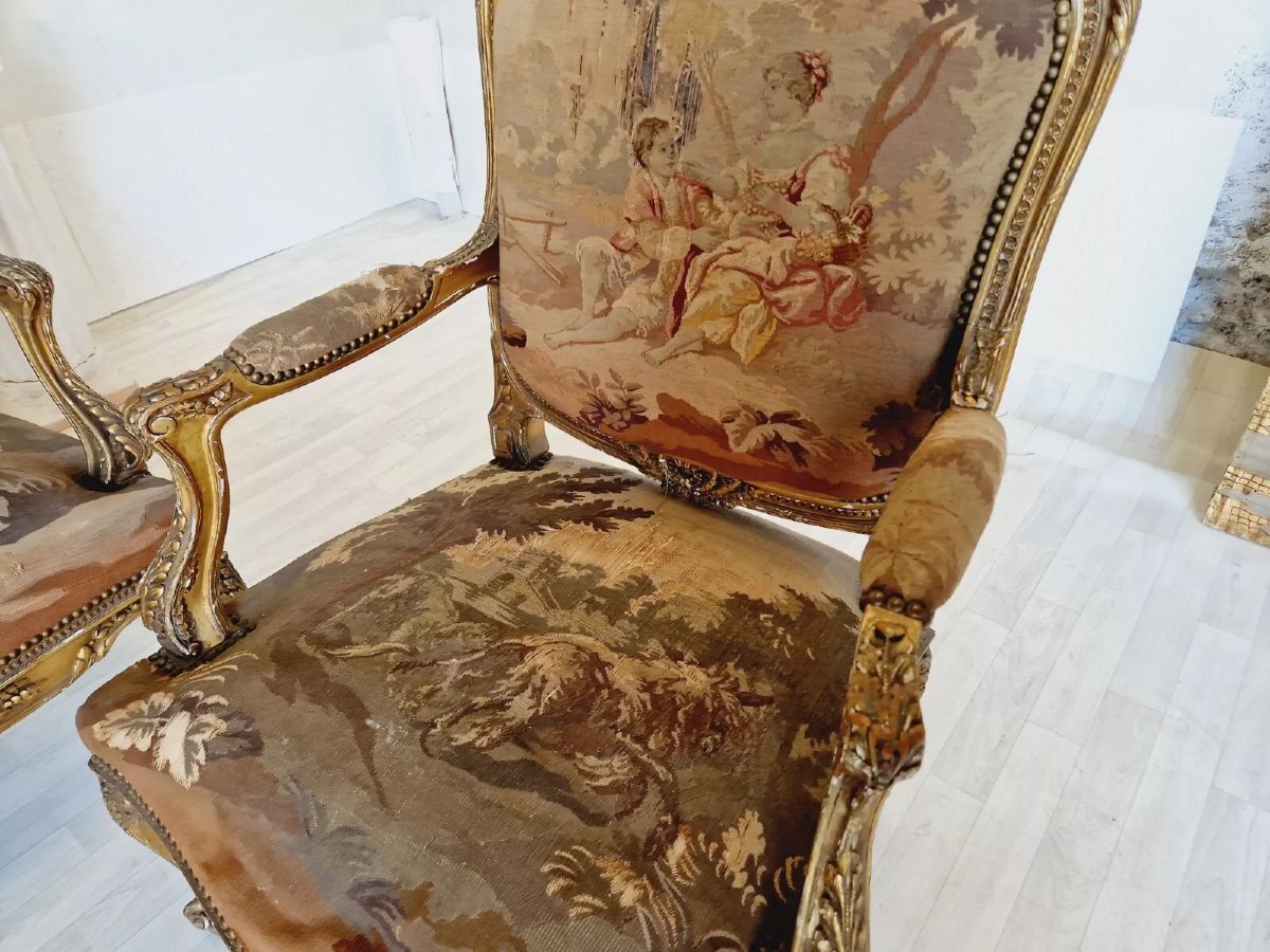 Ensemble de salon rococo ancien français Aubusson-photo-4
