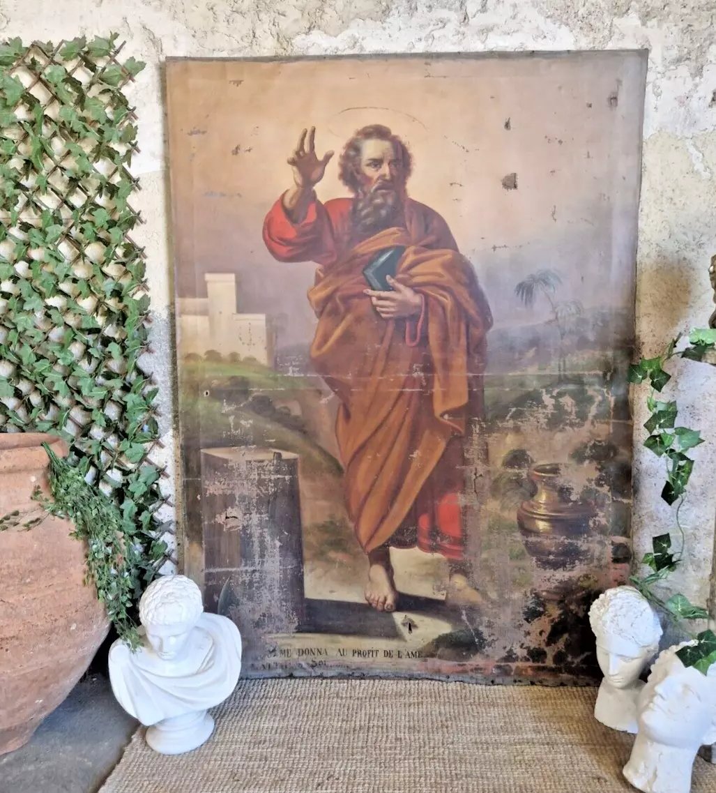 Immense tableau à l'huile du XVIIIe siècle représentant Saint Matthias l'Apôtre-photo-3