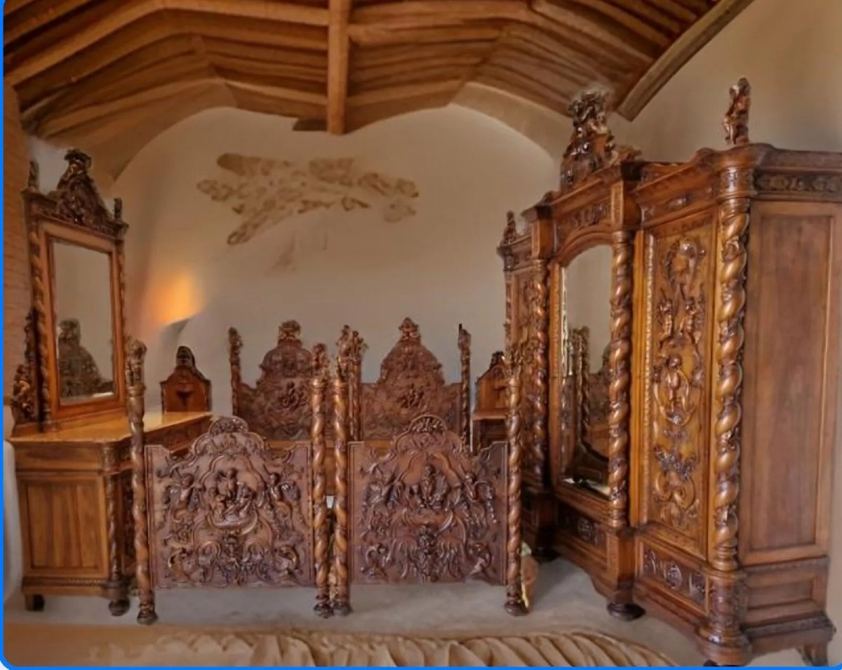 Ensemble de chambre à coucher antique de style Renaissance italienne 7 pièces RARE-photo-2