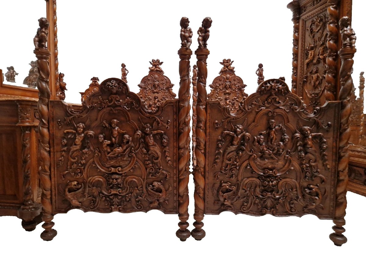 Ensemble de chambre à coucher antique de style Renaissance italienne 7 pièces RARE-photo-4