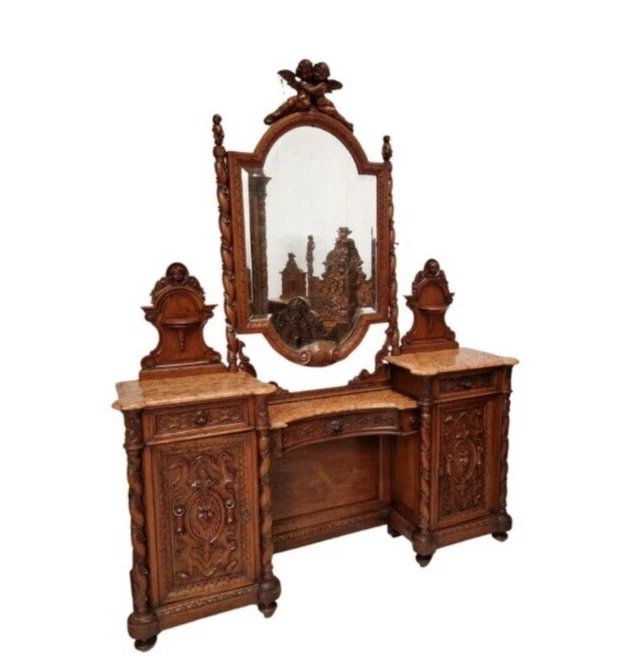 Ensemble de chambre à coucher antique de style Renaissance italienne 7 pièces-photo-7