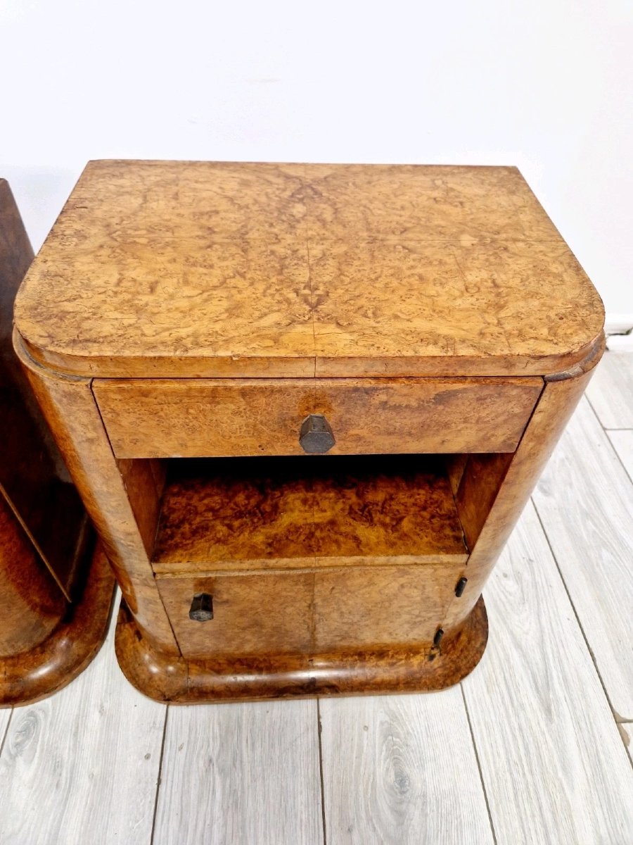 Pair Of Art Deco Burr Walnut Bedside Tables-photo-2