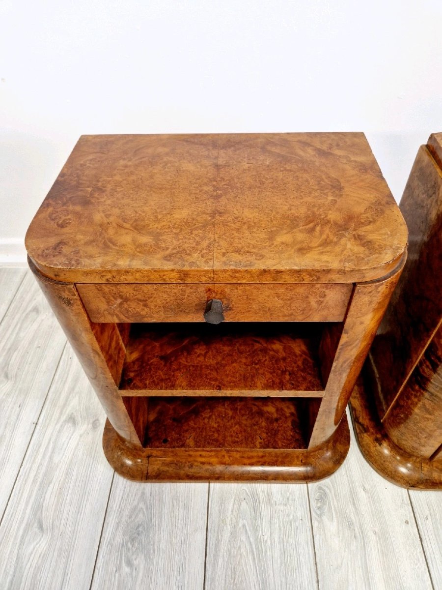 Pair Of Art Deco Burr Walnut Bedside Tables-photo-3
