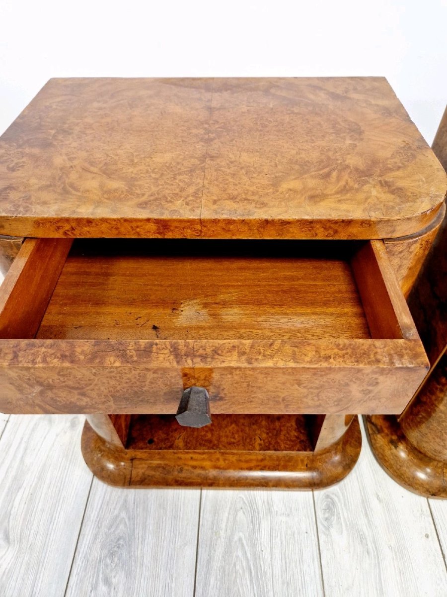 Pair Of Art Deco Burr Walnut Bedside Tables-photo-4