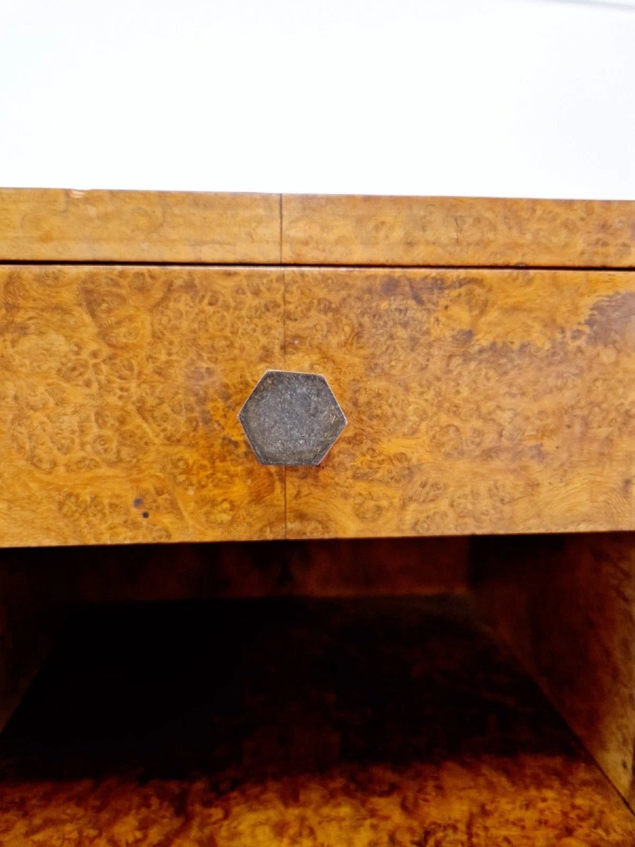 Pair Of Art Deco Burr Walnut Bedside Tables-photo-3
