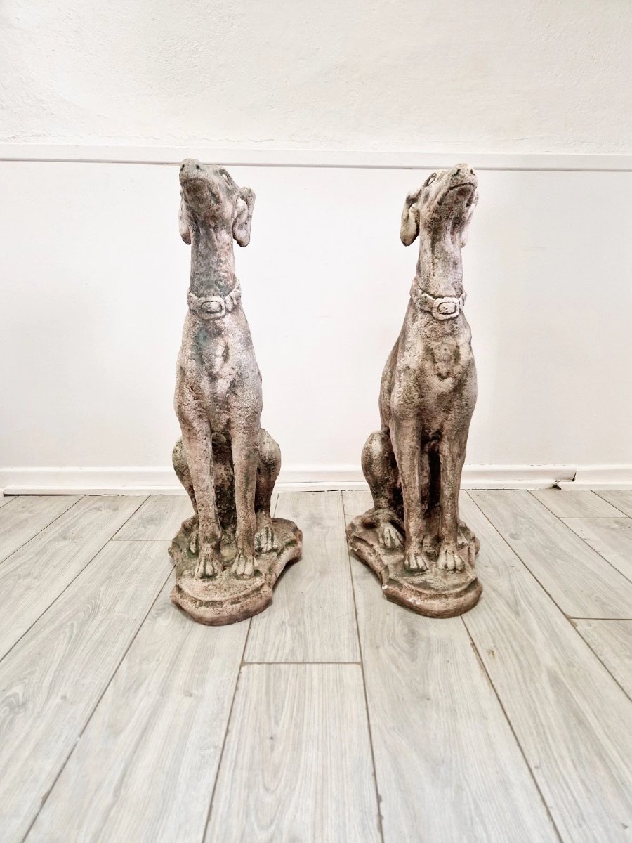 Paire de statues de lévriers vintage-photo-2