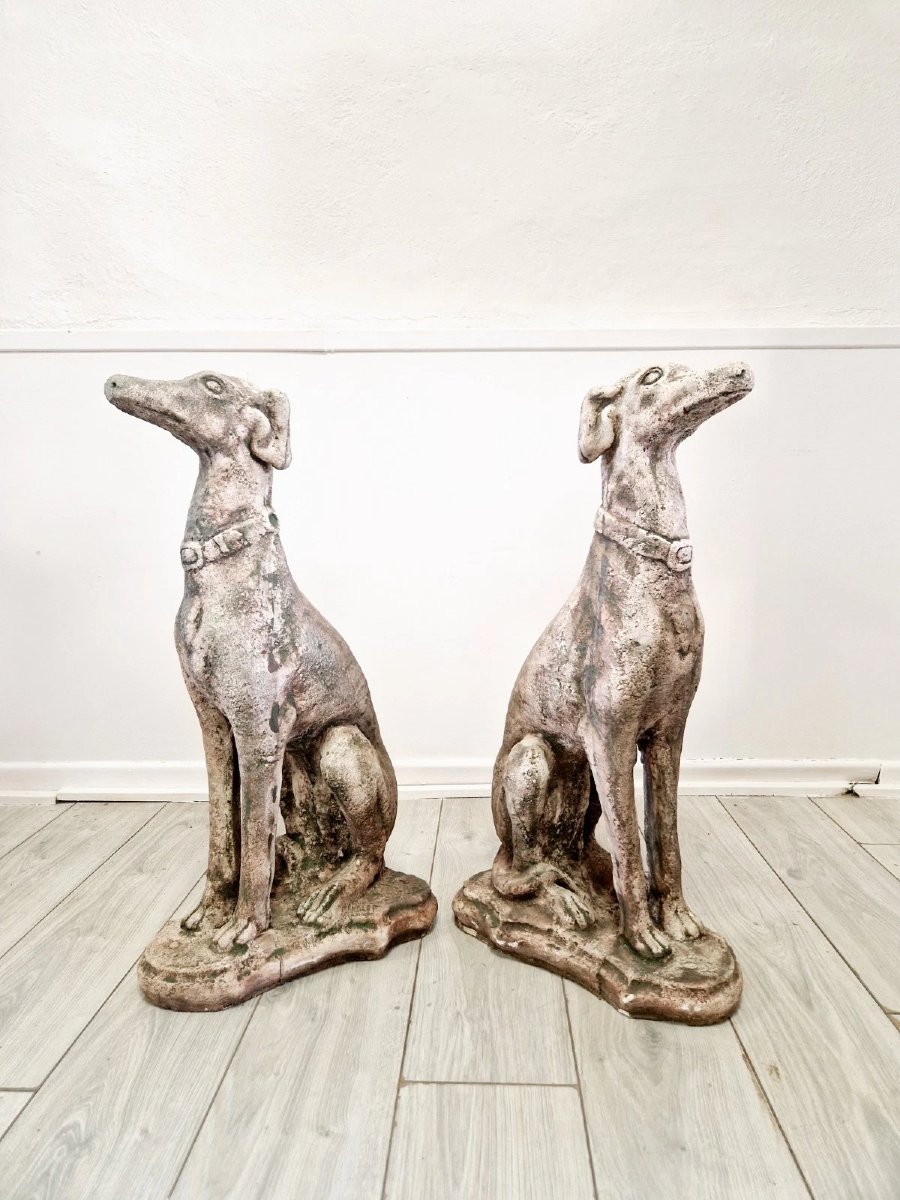 Paire de statues de lévriers vintage-photo-4