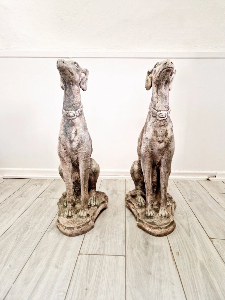 Paire de statues de lévriers vintage-photo-7